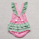 Baseball embroidery little girls pink romper