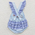 Car Embroidery Baby Girls Blue Ruffle Romper