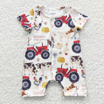 Farm tractor animals toddler boy romper