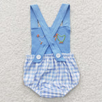 Toddler embroidery chicken blue one piece romper