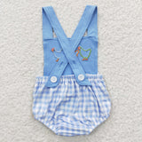 Toddler embroidery chicken blue one piece romper