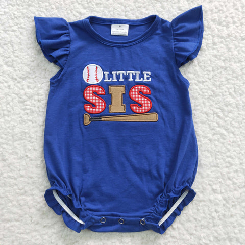 Baseball embroidery kids sis blue romper