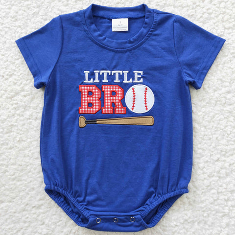 Baseball embroidery kids bro blue romper