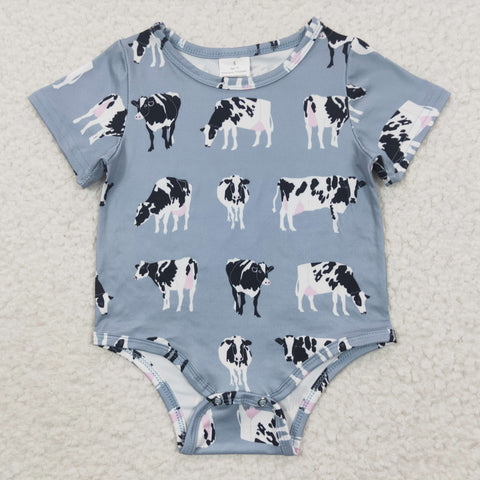 Cow print one piece covered button boys romper
