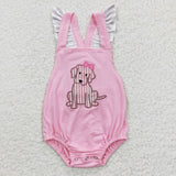Pink girls embroidery dot bubble romper