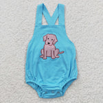 Newborn boys blue dog embroidery romper