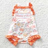 Mama's girl embroidery toddler floral bubble romper