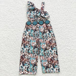 Kids girl leopard romper with turquoise belt