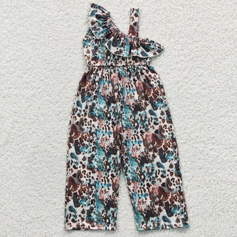 Kids one shoulder leopard turquoise onesie jumpsuit