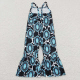 Turquoise cow print girls strap jumpsuit
