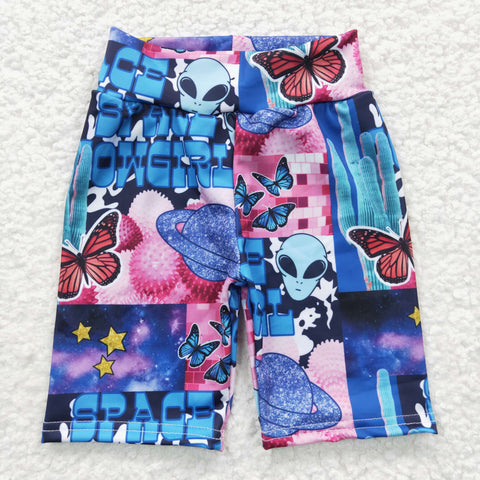 Butterfly cartoon kids blue cycling shorts