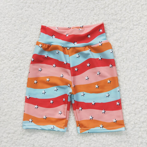 Colorful stripe stars kids girls cycling pants