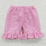 Girls summer pink plaid ruffle short pants