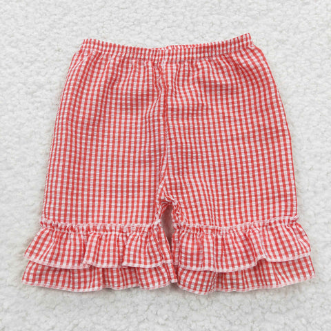 Girls orange ruffle seersucker shorts