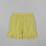 Kids seersucker yellow ruffle short pants