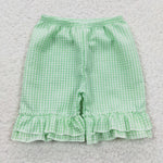 Baby girls green plaid seersucker short pants