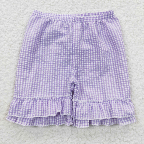 Girls purple ruffle seersucker shorts