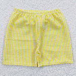 Kids boys yellow plaid seersucker shorts