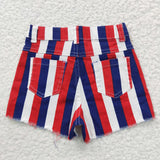 Kids girls blue red stripes denim shorts