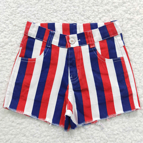 Kids girls blue red stripes denim shorts