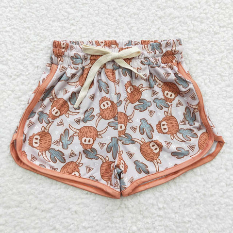 Highland cow cactus girls summer shorts