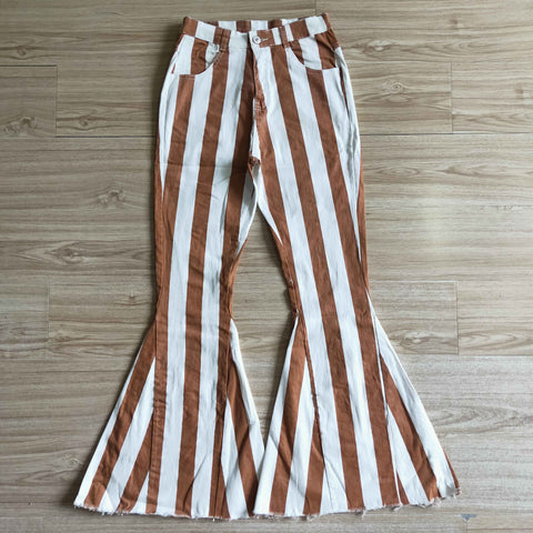Brown White Stripe Denim Pants Adult Jeans