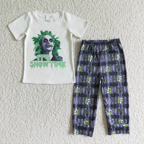 Boys Clothing Character Print White Short Sleeve Long Pants Outfit