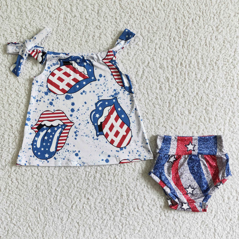 4th Of July Tongue Print Shorts Bummies Baby Clothes Outfit
