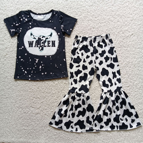 B6-25 Black Shirt With White Dot Cow Line Pants Girls Outfits-promotion 2024.6.8