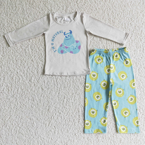 Boy Sky Blue One Eye Monster Letter Print Clothes Outfit