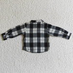 Black White Plaid Cotton Pocket Boy Thin Flannel Button Up Shirt