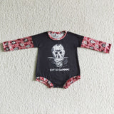 Boy&Girl Letter Print Black And Pink Skull Print Little Baby Long Sleeve Kids Romper