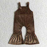 Girl Brown Velvet Sleeveless Vest Jumpsuit