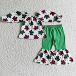 GLP0160 Green Red Green Plaid Leaves Girls Christmas Clothing Set-promotion 2024.10.12