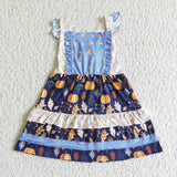 Fall Girls Cute Pumpkin Ruffle Lace Sleeveless Party Dress