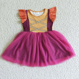 GSD0127 Fall Girls Rose Pink Ruffle Lace Flutter Sleeve Tulle Skirt Baby Dress-promotion 2024.7.24