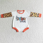 Long Sleeve Letter Print White Baby Leopard Girls Romper