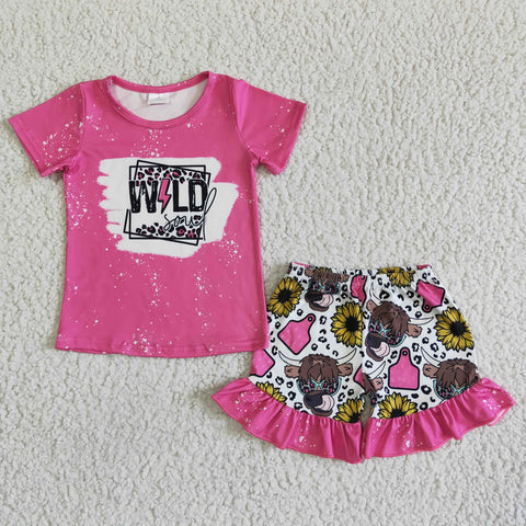 Summer Baby Girl Pink Wild Soul Cow Leopard Shorts Outfit