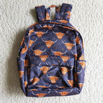 Navy Highland Cow Print Kids Girls Back To School Bags