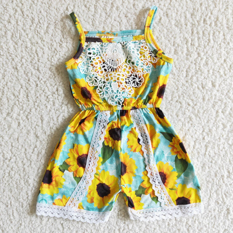 Sunflower Sleeveless Lace Baby Girls Summer Jumpsuit