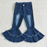 Blue Denim Pants Double Lace Girls Ruffle Jeans