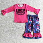 GLP0176 Girl Screen Rose Pink Letter Print Long Sleeve Ruffle Shirt Long Pants Outfit-promotion 2024.10.12