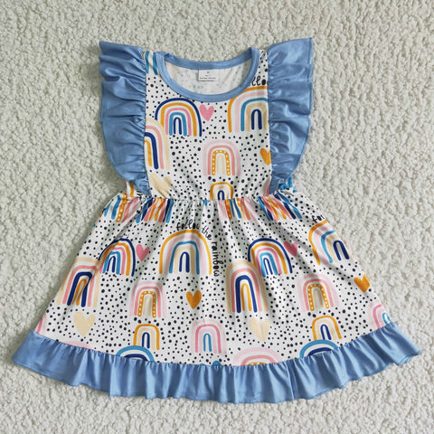 GSD0016 Flutter Sleeve Rainbow Print Kids Girls Summer Dresses-promotion 2024.1.27