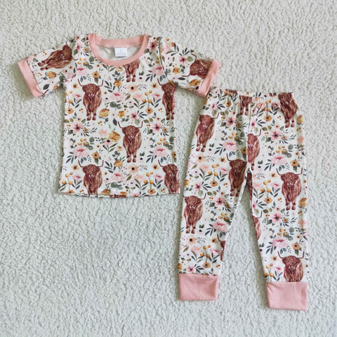 Clearance Short Sleeve Cow Print Baby Kids Pajamas Outfit