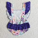 Purple Floral Baby Girl Romper With Lace