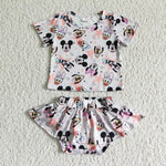 Short Sleeve Shirts Bow Print Bummies With Skirt Baby Outfits