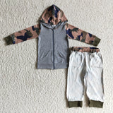Boy Clothes Camouflage Green Zipper Hoodie Outfit