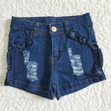 Blue Elastic Waistband Jeans Baby Girls Denim Shorts