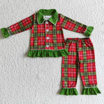 Red And Green Plaid Sleepwear Girls Christmas Pajamas Outfit