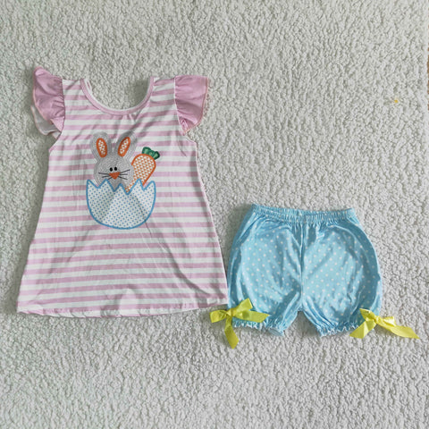 Easter Pink Rabbit Stripe Fly Sleeve Shorts Pants Outfits
